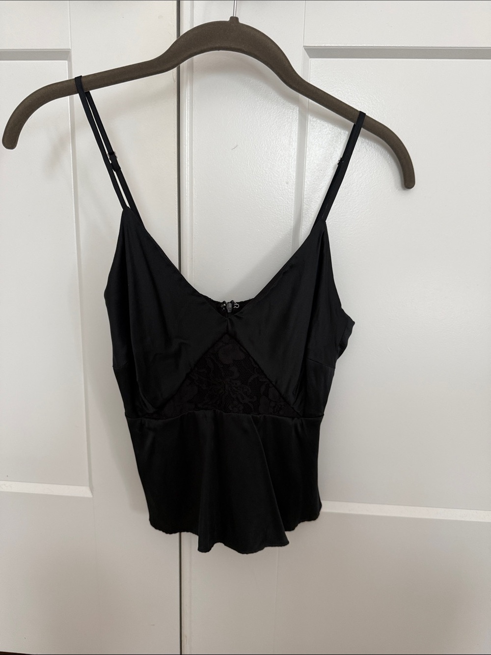 Cami NYC Black Silk Camisole with Lace Inset and Adjustable Straps